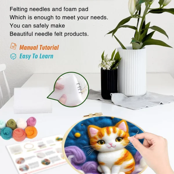 Knitting Kits: DIY Needle Felting Kit for Cat Design - Image 3