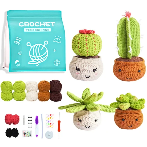 Knitting Kits: 4 Pack Cactus Crochet Kit with Video