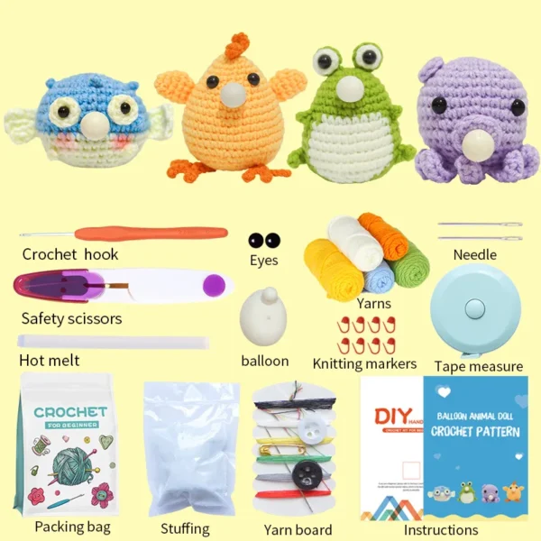 Knitting Kits: 4Pcs Animal Dolls with Yarn & Needles - Image 5