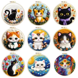 Knitting Kits Cute Cat Wool Needle Felt DIY Painting