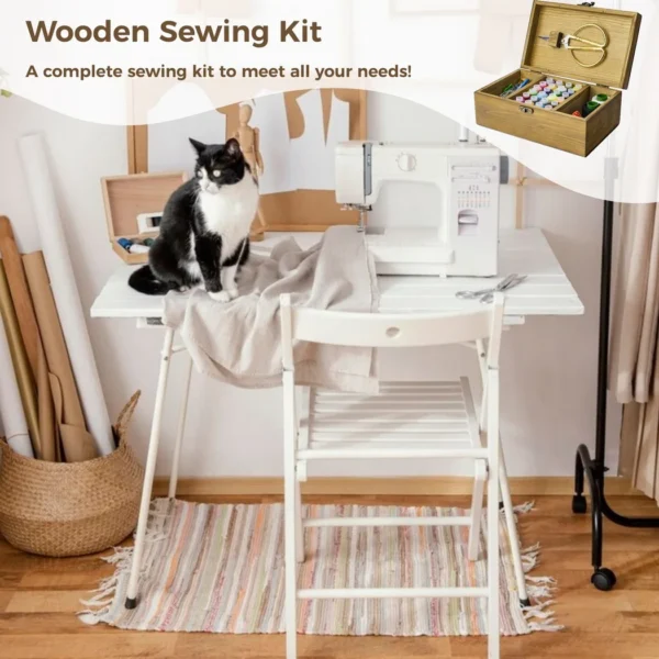 Knitting Kits with Sewing Tools & Retro Wooden Box - Image 5
