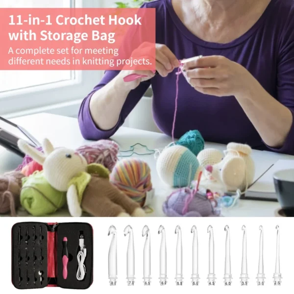 Knitting Kits: 11-in-1 Crochet Hook Set with LED Light - Image 3