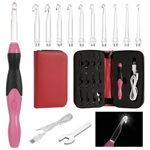Knitting Kits: 11-in-1 Crochet Hook Set with LED Light