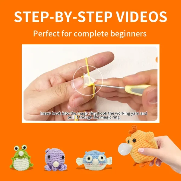 Knitting Kits: 4Pcs Animal Dolls with Yarn & Needles - Image 2